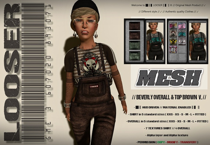 █║▌LOOSER ║▌║® // Beverly Overall and Top BROWN and MILITARY // HUD MESH // MATERIAL ENABLED 