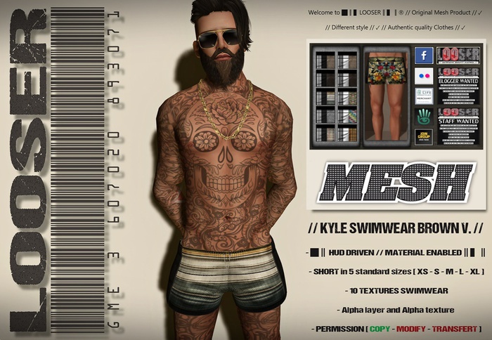 █║▌LOOSER ║▌║® // Kyle Swimwear BROWN and LIGHTBROWN // HUD MESH // MATERIAL ENABLED 