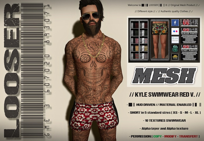 █║▌LOOSER ║▌║® // Kyle Swimwear RED and MILITARY // HUD MESH // MATERIAL ENABLED 