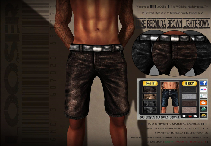 █║▌LOOSER ║▌║® // Luke Bermuda Shorts BROWN & LIGHTBROWN EDT. // MATERIAL ENABLED // HUD MESH 
