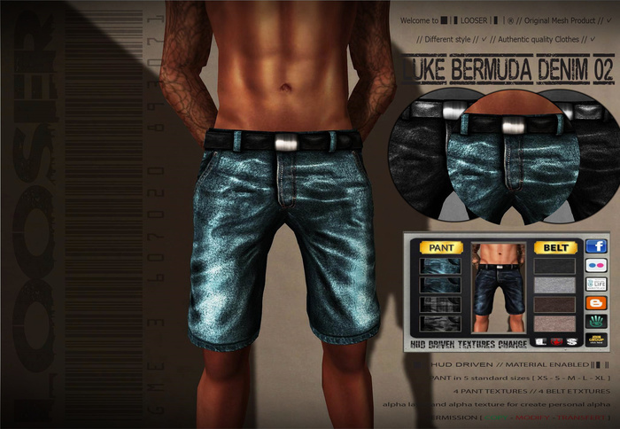█║▌LOOSER ║▌║® // Luke Bermuda Shorts DENIM 02 EDT. // MATERIAL ENABLED // HUD MESH
