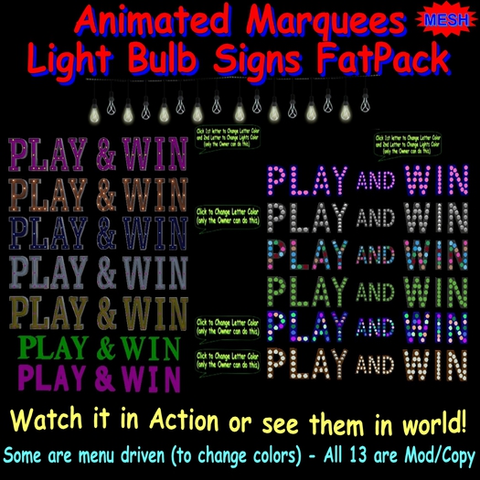 mesh Signs - PLAY & WIN x 13 Styles w/scripts