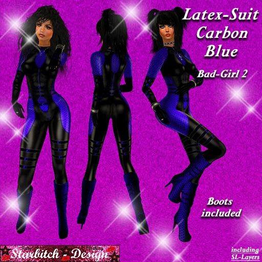 Latex-Carbon Suit Blue "Bad-Girl 2" with Boots (including Omega-Applier)