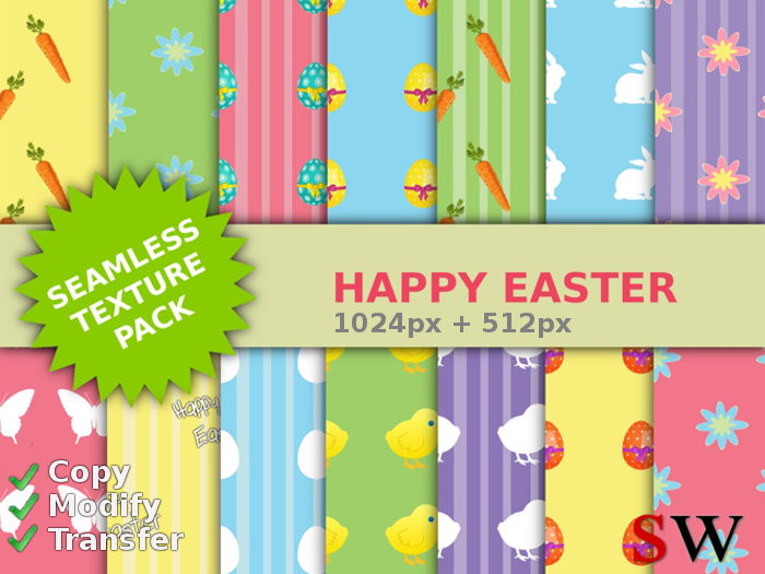 -SW- Seamless Happy Easter Texture Pack -1024/512-