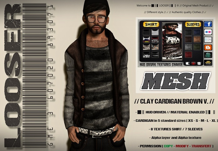 [ WEAR ME ]:: LOOSER :: Clay_Cardigan_BROWN // HUD_MESH