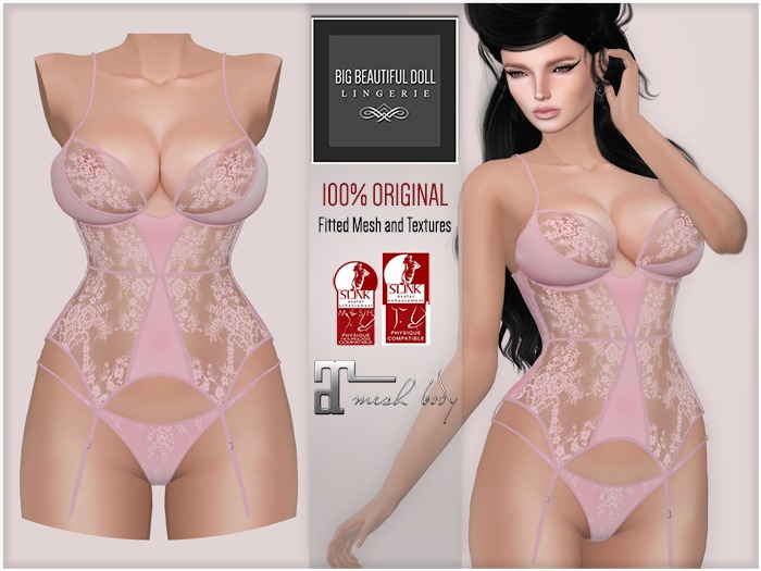 BigBeautifulDoll MELANIE Fit Fitted Mesh Lingerie Blush Pink Maitreya Lara Slink Physique Hourglass Corset Panties Lace