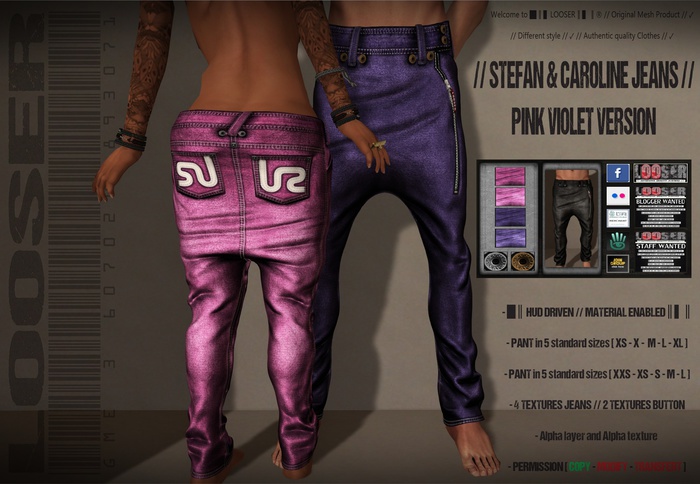 █║▌LOOSER ║▌║® // Stefan and Caroline Loose Pant PINK and VIOLET // HUD MESH // MATERIAL ENABLED