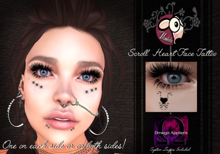 ~*Moolala*~ Scroll Heart Face Tattoo{Attach Me}