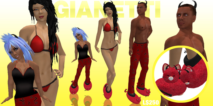 Gianetti - Pajama & Slippers Set - Devil Kitty Red