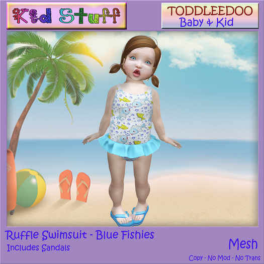 KS TD Ruffle Swimsuit Blue Fishies