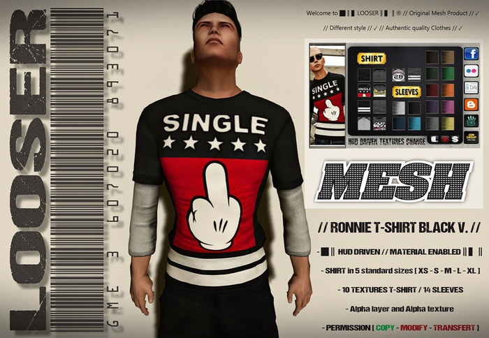 █║▌LOOSER ║▌║® // Ronnie Double Shirt BLACK AND GREY EDT. // MATERIAL ENABLED // HUD MESH