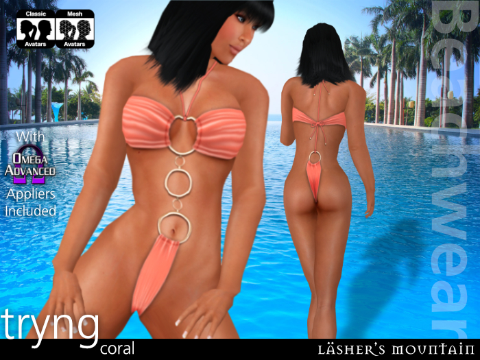 Tryng coral, Monokini con anillos de oro | Aplicadores de Omega incl.