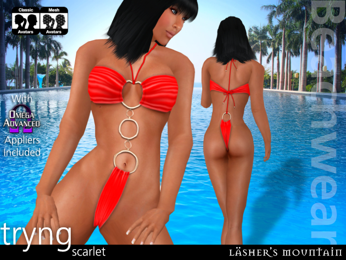 SCARLET TRYNG MONOKINI With Gold Rings | Incl. Omega Appliers