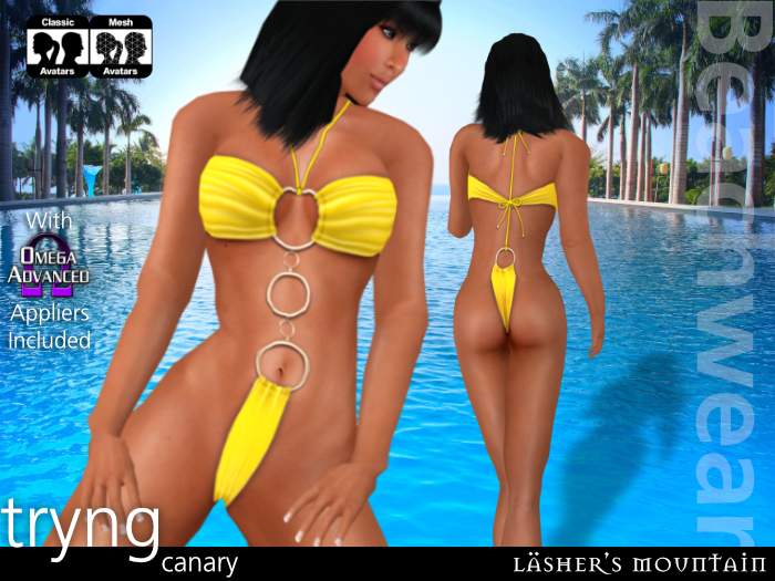 Canari jaune Tryng Monokini avec anneaux d’or | Applicateurs de Omega incl.