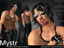 MYSTR Shoulder Length BLACK With Gold Sreaks Men's Hair