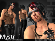 MYSTR Shoulder Length Ruffled Hair BLACK With Red Streaks
