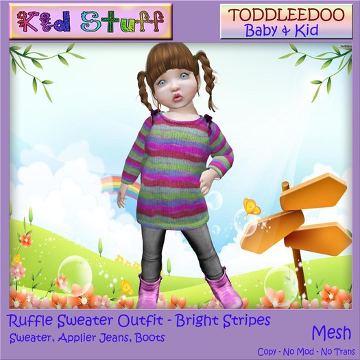 KS TD Ruffle Sweater Outfit Bright Stripes