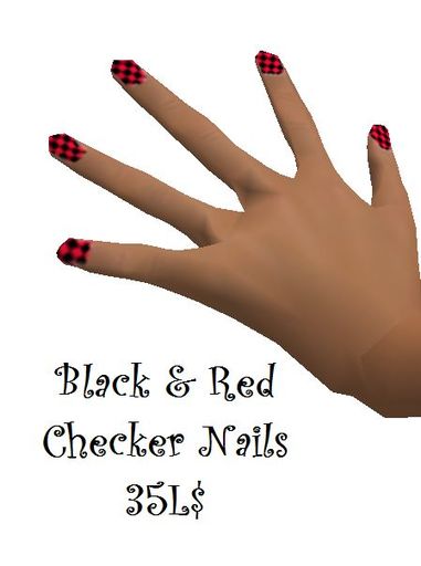 black & red checkered nails