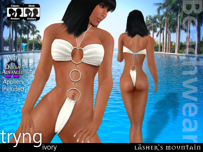 Tryng, marfil Monokini con anillos de cromo | Aplicadores de Omega incl.