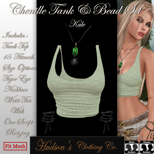 Chenille Tank & Bead Set Kale  By Candace Hudson