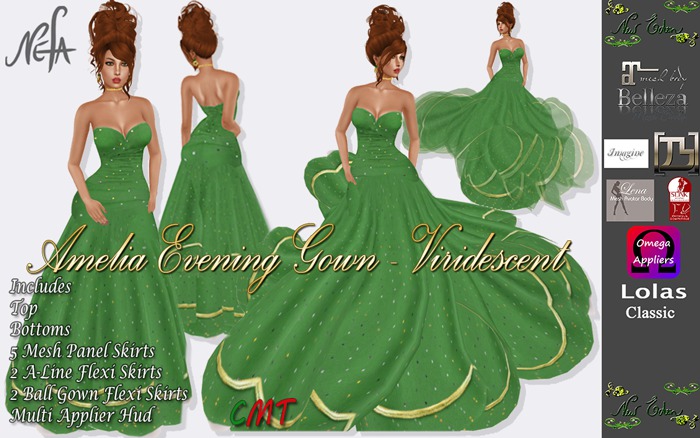 NEFA 128 Amelia Evening Gown Viridescent - 2 Dresses in 1 with System Clothing & Appliers