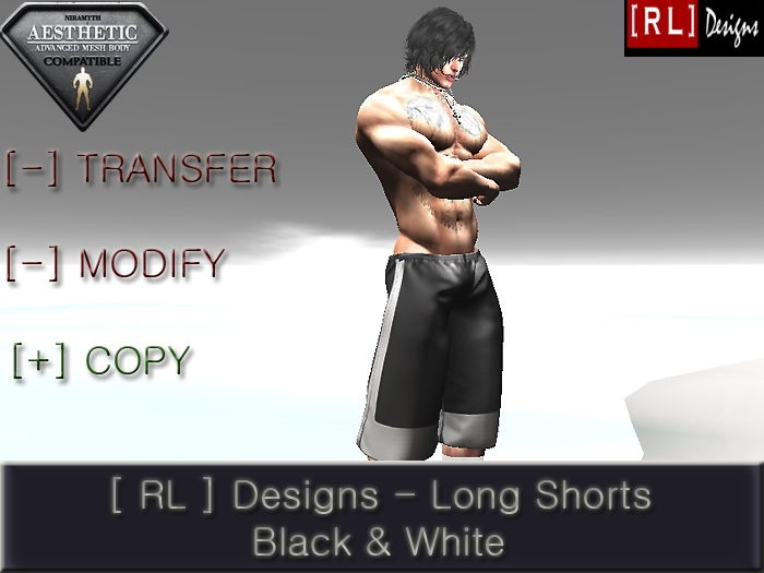 [ RL ] Designs - Long Shorts - Black & White - Aesthetic