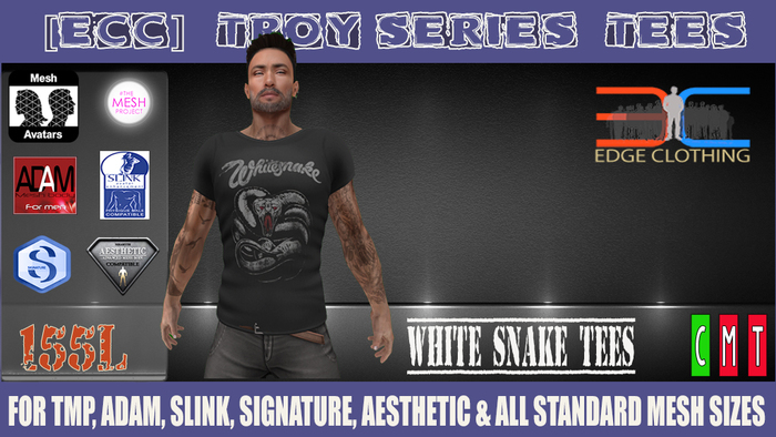 [ECC]  WHITE SNAKE BLACK TSHIRTS