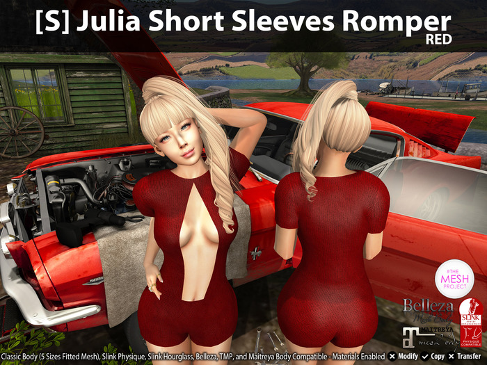 [S] Julia Short Sleeves Romper Red