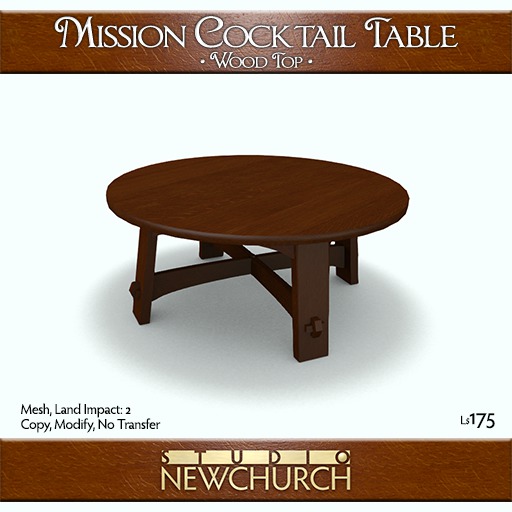 :: N :: Mission Cocktail Table - Wood Top