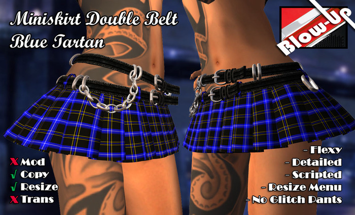 Blow-Up - Miniskirt Double Belt - Blue Tartan
