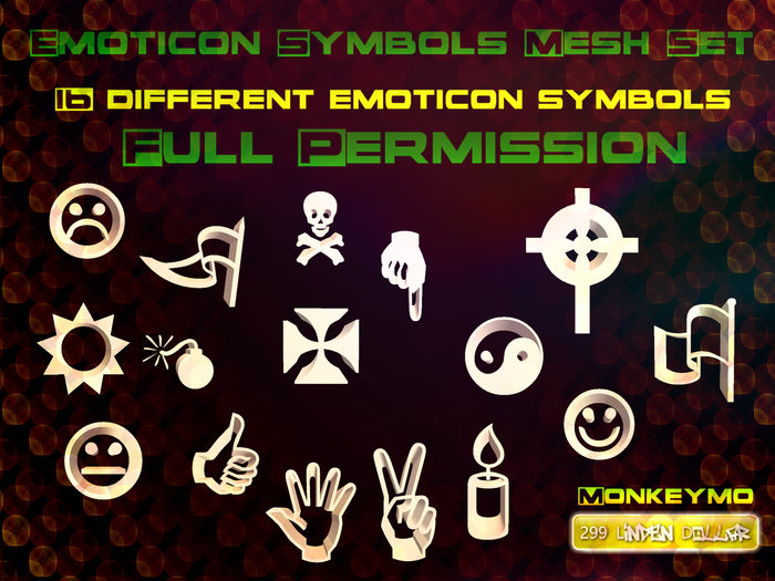 Emoticon Symbols Mesh  Set Full Permission - Monkeymo
