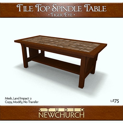 :: N :: Tile Top Spindle Cocktail Table - Tiger Eye