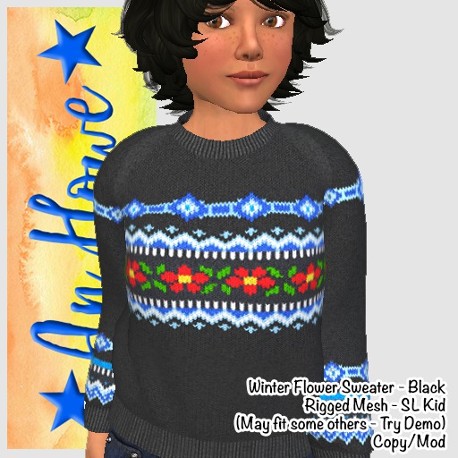 *An Howe* Winter Flower Sweater Black