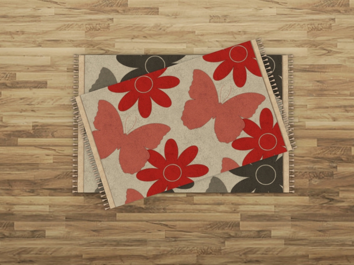 Butterfly Rug Set - Grey & Coral