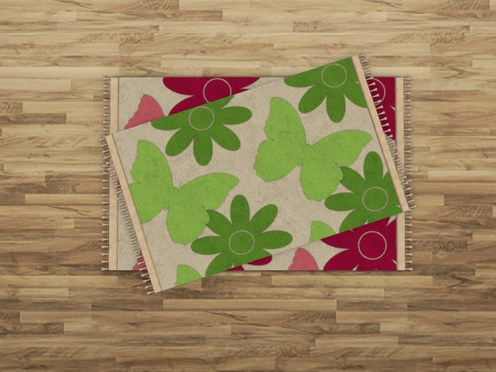 Butterfly Rug Set - Pink & Green