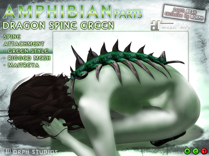 0o Morph Dragon Spine Spikes GREEN (Maitreya) - Amphibian parts