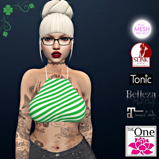 .: The One :. Halter Crop Top - Green Stripes