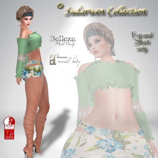 --SC-- Sleeve Off Outfit  Short and Top Green Flower