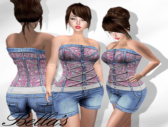 Lara-Short Overall-Blue/Pink