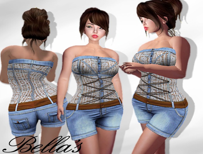 Lara-Short Overall-Blue/White