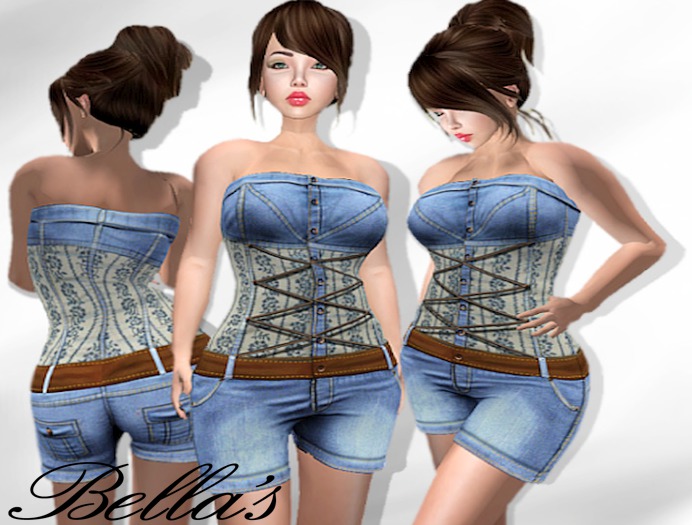 Lara-Short Overall-Blue/Cream