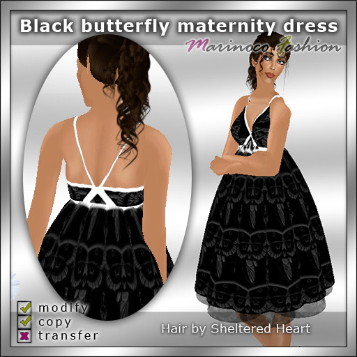 Second Life Marketplace MF Maternity003e (Black butterfly maternity