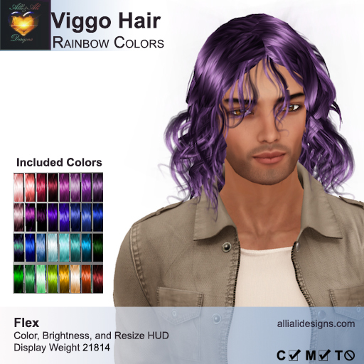 Viggo Color Second Life Marketplace - A&A Viggo Hair Rainbow Colors Pack. Medium ...