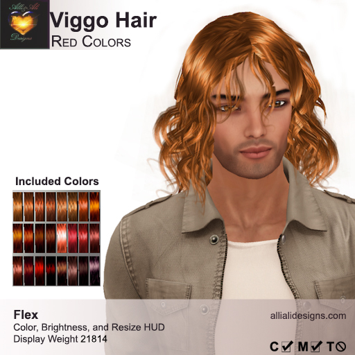 Viggo Color Second Life Marketplace - A&A Viggo Hair Red Colors Pack. Medium length ...