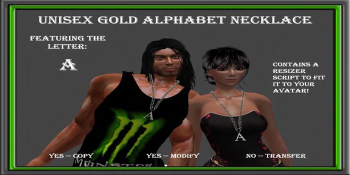 UNISEX GOLD ALPHABET NECKLACE A