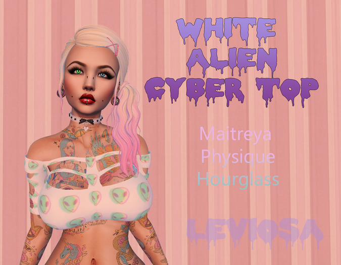 Leviosa White Green Alien Cyber Top - Pastel Goth - Grunge - Physique - Hourglass - Maitreya