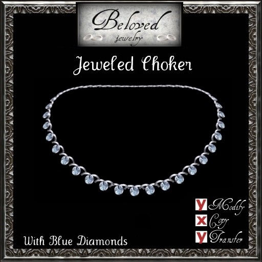 Beloved Jewelry : Jeweled Choker (Light Blue Diamond) Necklace