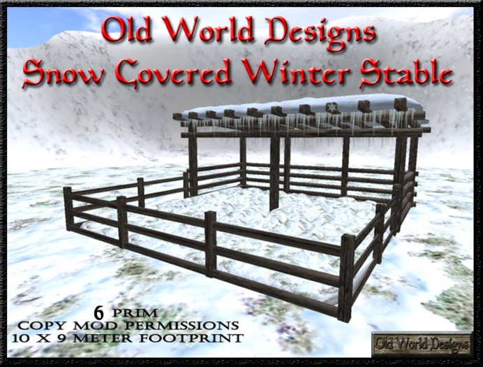 Old World Designs Snow covered winter stable 