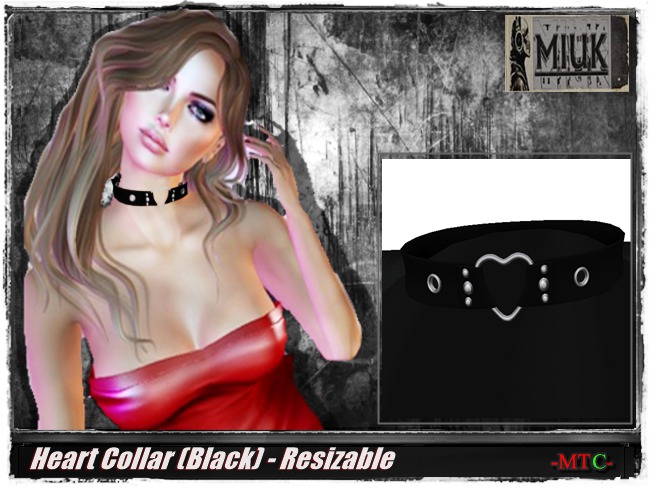 MIUK -  Heart Collar  (Black) - Resizable -