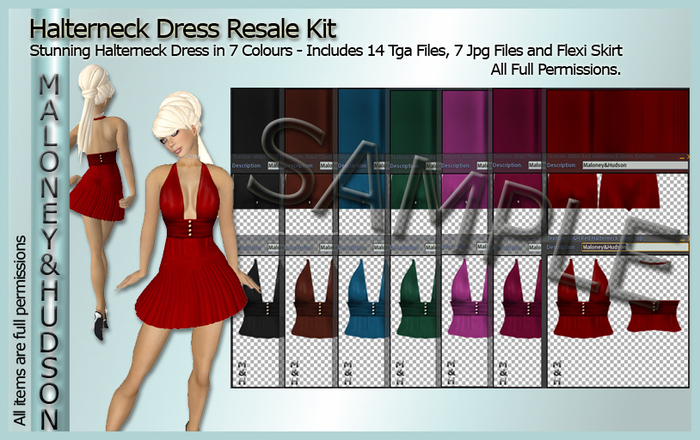 Ladies Halterneck Dress Template TGA Kit, Full Perm Clothes Texture Pack